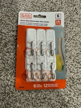 Black & Decker Orange & White Quick Stick Removable Wire Hooks - 6 Pack